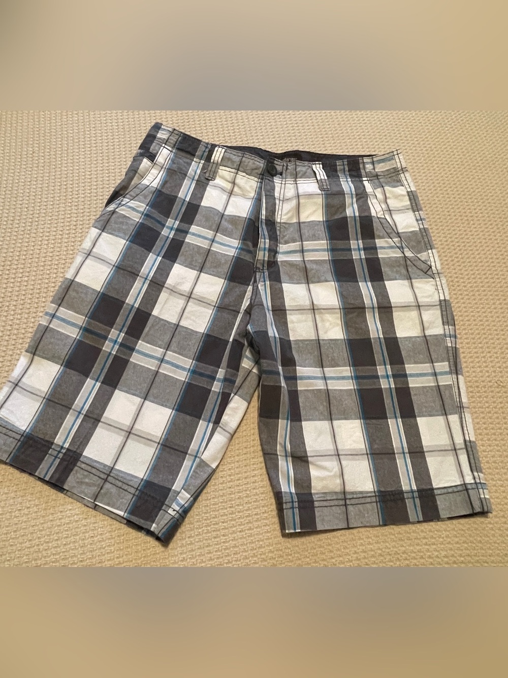 No Boundaries Aqua Plaid Cotton Shorts